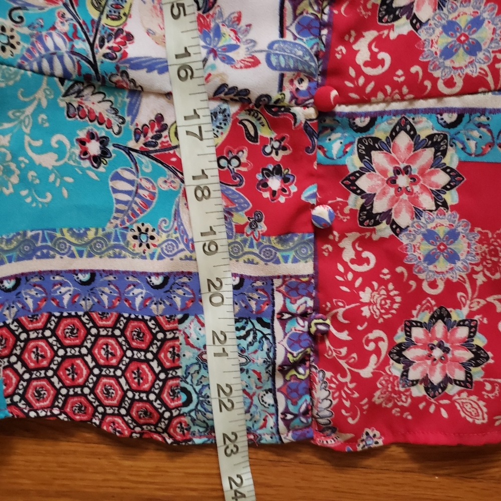 Chicos Patchwork Print Peplum Flutter Sleeve Top … - image 5